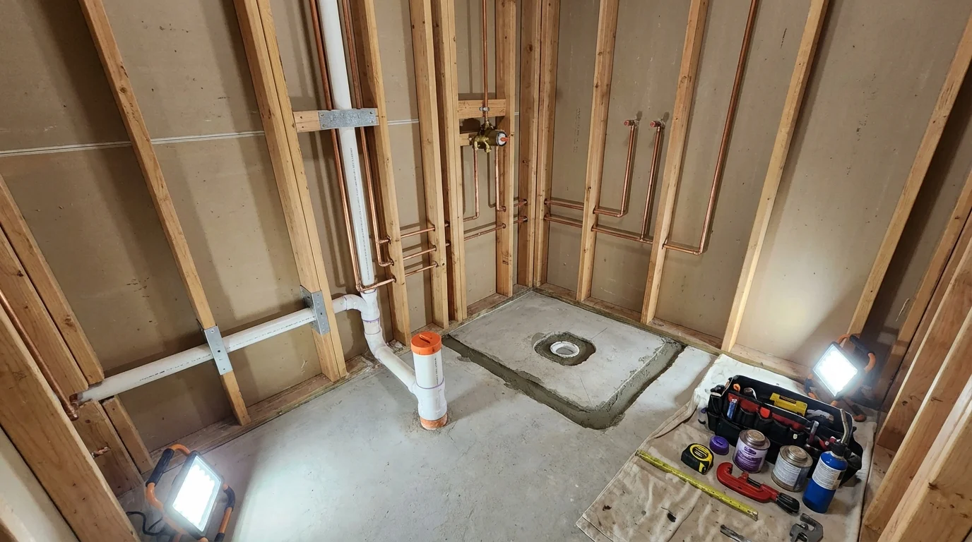 Bathroom rough-in plumbing during remodel by Johns Plumbing LLC in Snowmass Village