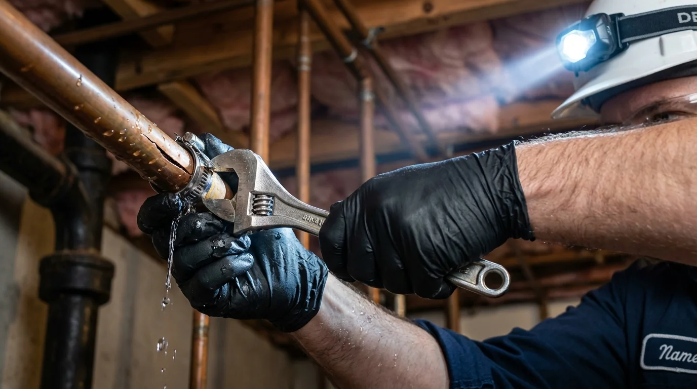 Emergency pipe clamp repair being performed by a Johns Plumbing LLC plumber in Snowmass Village