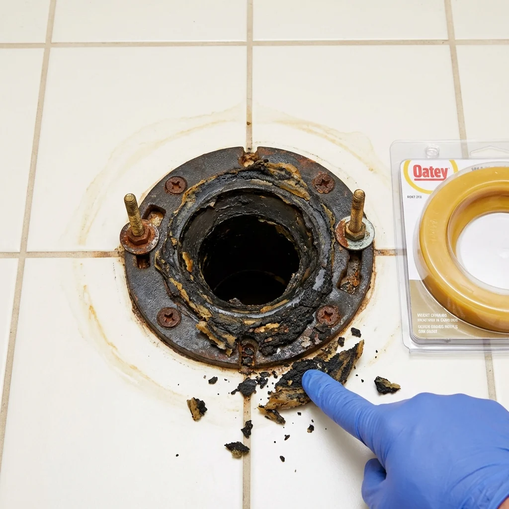 Failed wax ring showing water seepage at the base of a toilet in a Snowmass Village, CO home